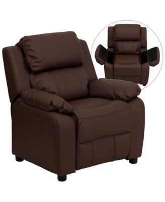 Deluxe Vinyl Padded Contemporary Kids Recliner With Storage Arms