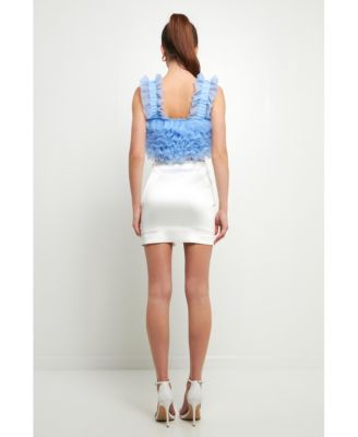 Women's Ruffled Shoulder Strap Tulle Top