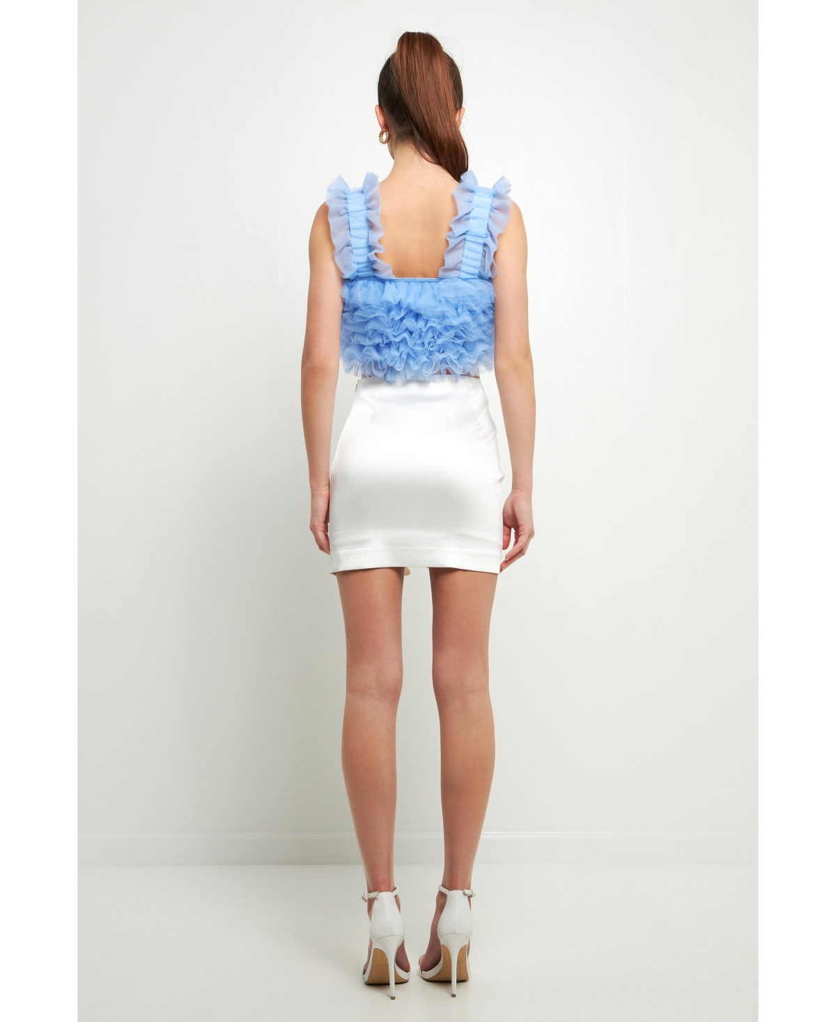 endless rose Women's Ruffled Shoulder Strap Tulle Top