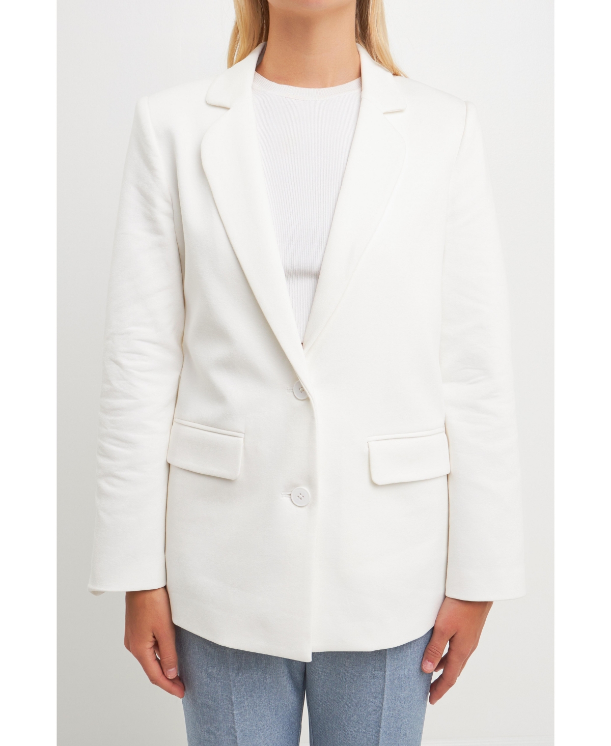 English Factory Curved Lapel Stretch Cotton Blazer In White