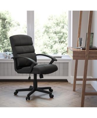 Mid-Back Leather Swivel Task Office Chair With Accent Divided Back And Arms