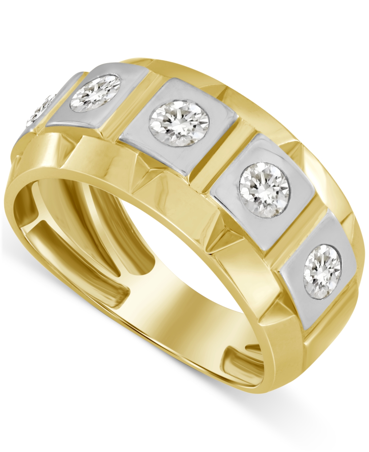 Macy's Men's Diamond Square Set Band (1 Ct. T.w.) In 14k Gold In Yellow Gold