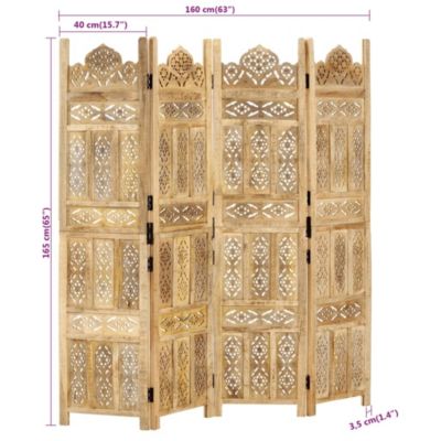 Hand carved 4-Panel Room Divider 63"x65" Solid Mango Wood
