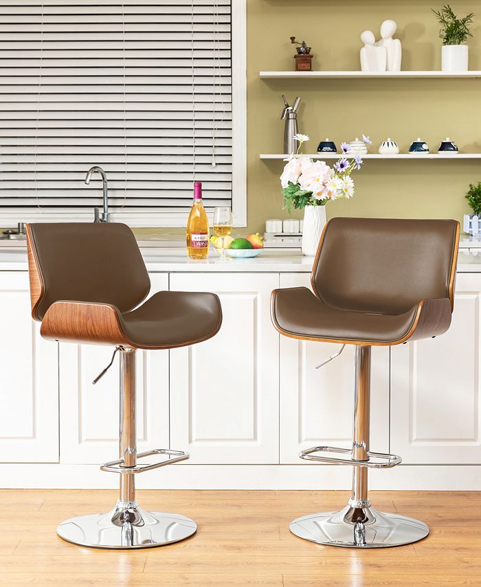 Glitzhome Set of 2 MidCentury Modern Adjustable Height Swivel Bar Stool Macy's
