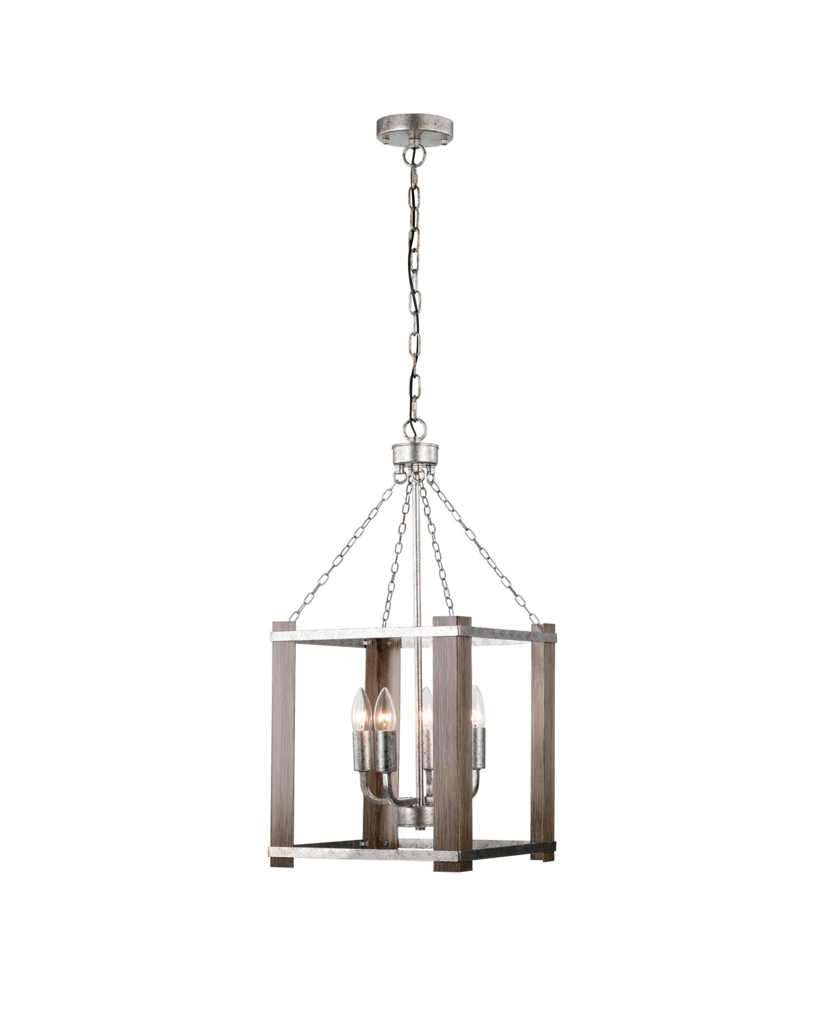 Home Accessories Jenus 13" 4-light Indoor Finish Chandelier With Light Kit In Rustic Silver And Faux Wood Grain