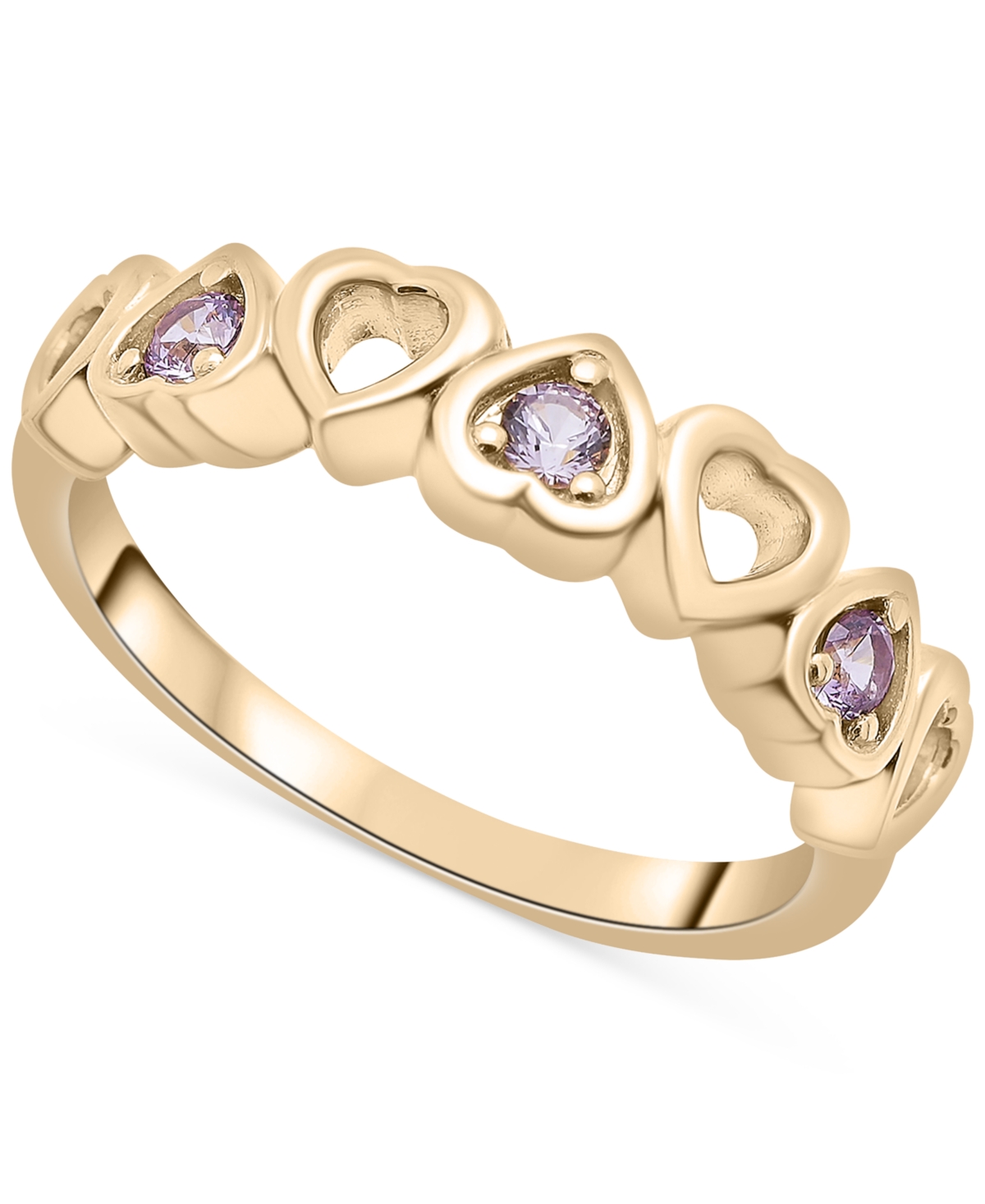 Macy's Lab-grown Purple Sapphire Heart Band (1/5 Ct. T.w.) In 14k Gold-plated Sterling Silver