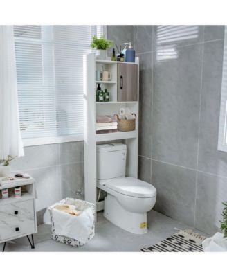 Over The Toilet Storage Cabinet Bathroom Space Saver w/ Open Shelves & Door