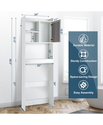 Over The Toilet Storage Cabinet Bathroom Space Saver w/ Open Shelves & Door