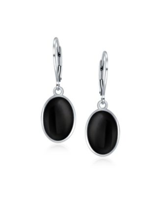 Boho Western Style Natural Stone Oval Lever Back Drop Dangle Earrings .925 Sterling Silver