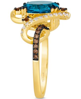 Deep Sea Blue Topaz (3 ct. t.w.) & Diamond (3/8 ct. t.w.) Swirl Statement Ring in 14k Gold