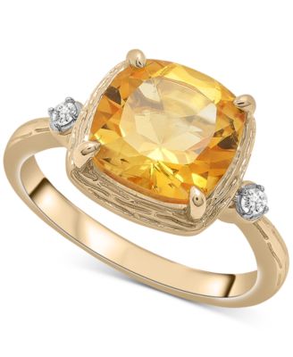 Macy's - Citrine (2-1/3 ct. t.w.) & Lab-Grown White Sapphire (1/20 ct. t.w.) Statement Ring in 14k Gold-Plated Sterling Silver