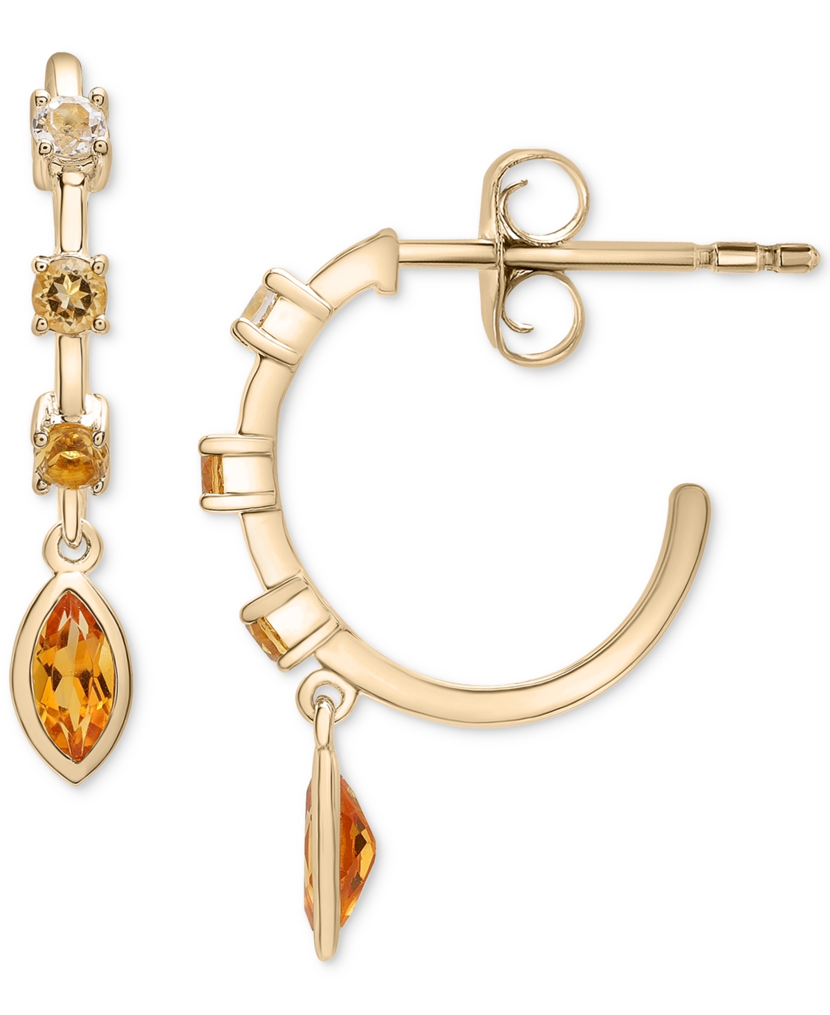 (5/8 ct. t.w.) & White Topaz (1/6 ct. t.w.) Linear Drop Earrings in 14k Gold-Plated Sterling Silver - Citrine