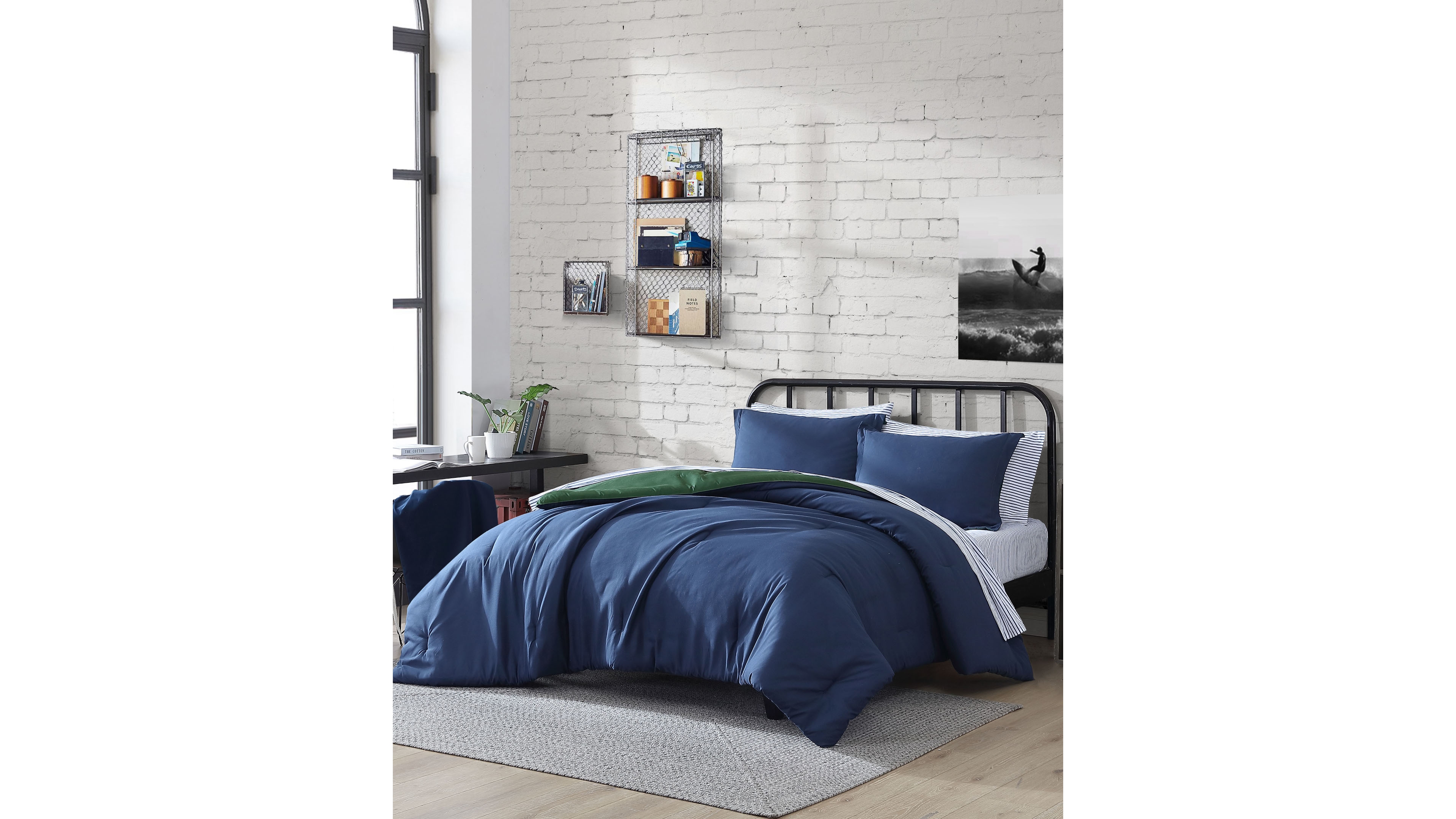 Nautica Solid Microfiber Reversible 6 Piece Comforter Set, Queen