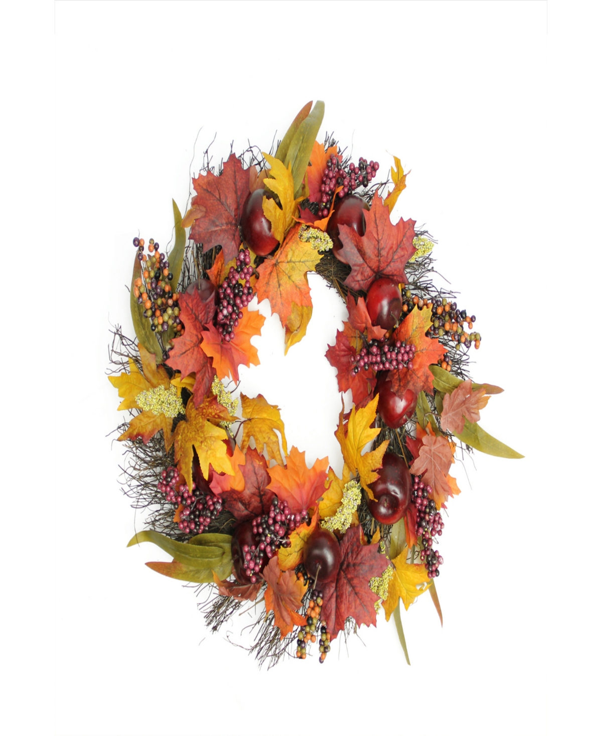 Northlight Apple And Berry Maple Leaf Twig Artificial Wreath 22" In Red