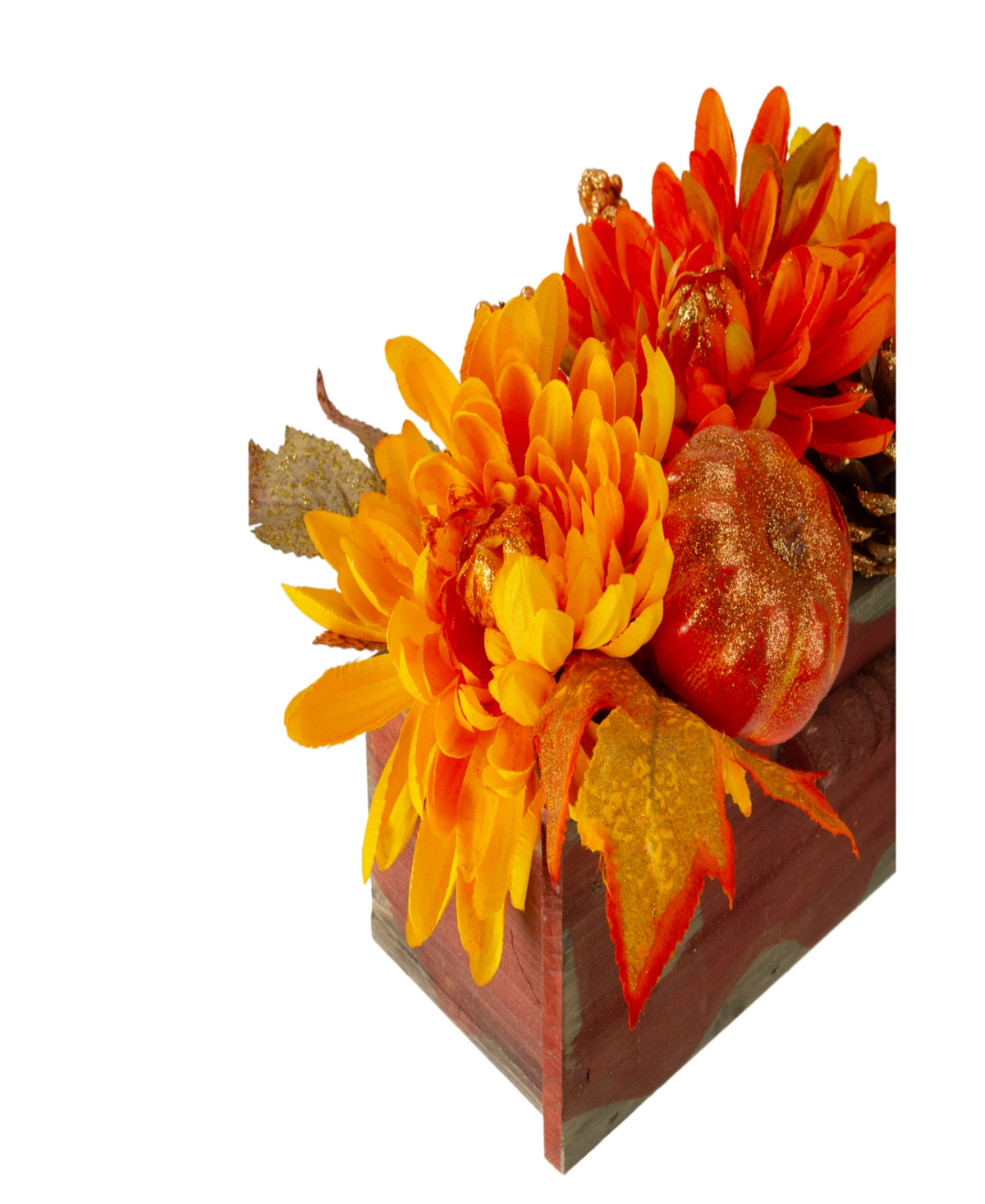 Autumn Harvest Maple Leaf and Berry Arrangement in Rustic Wooden Box Centerpiece