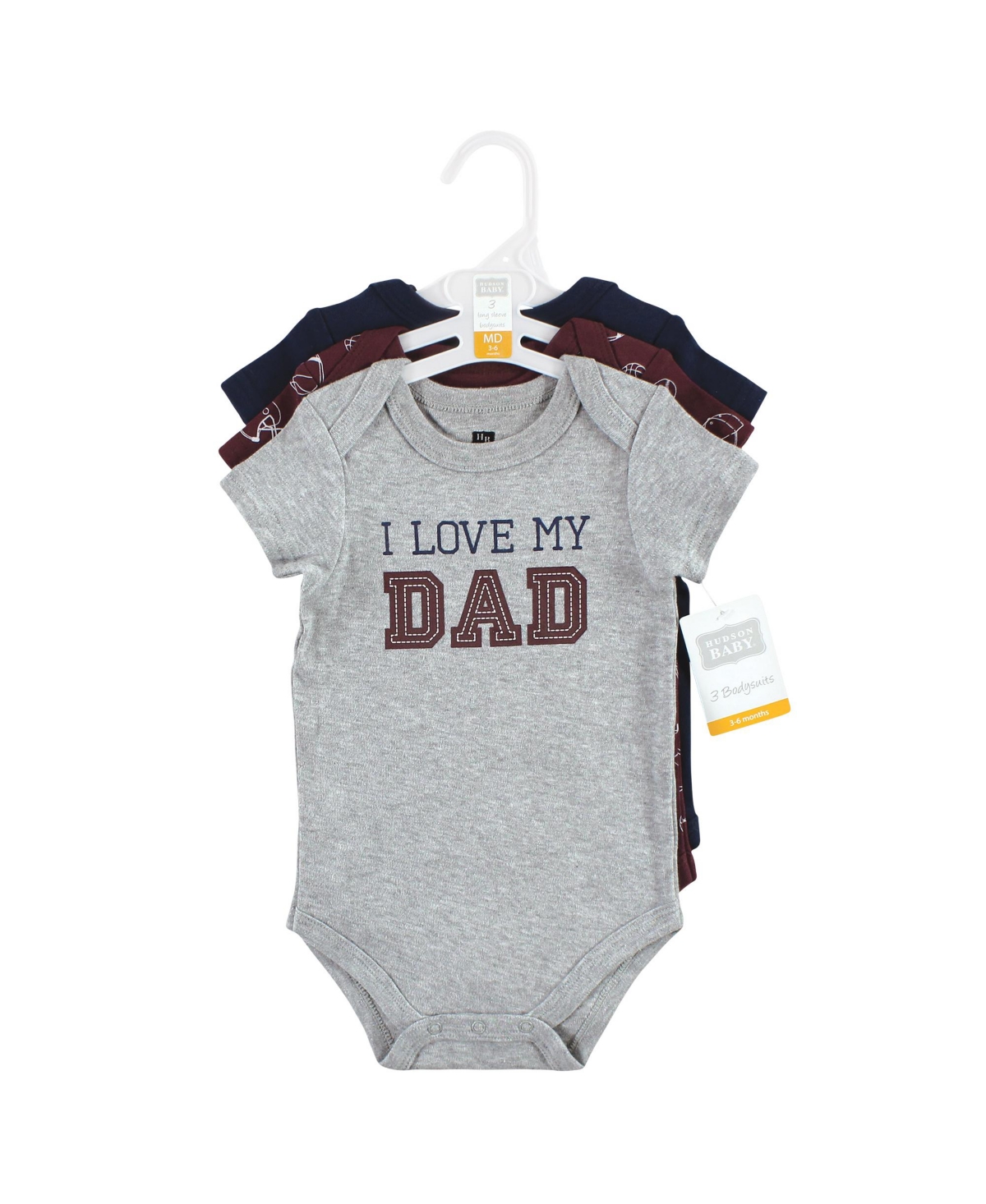 Hudson Baby Baby Boys Cotton Bodysuits, 3-Pack - Love dad