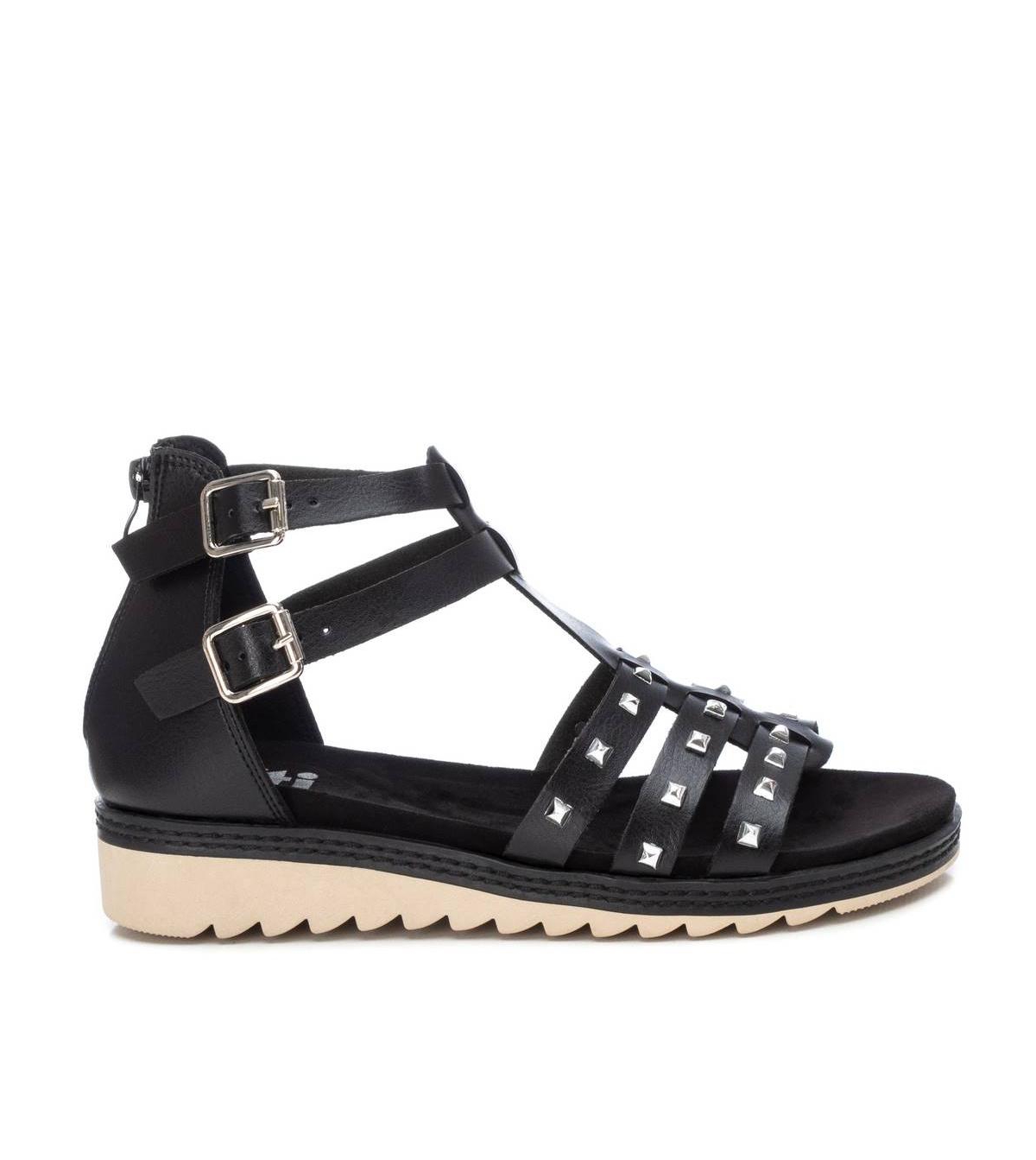 Women's Flat Sandals With Gold Studs By Xti - Black