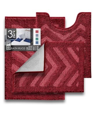 3 Piece Ultra Soft Non Slip Shaggy Bath Rug - Chevron Design - Small, Large & Contour