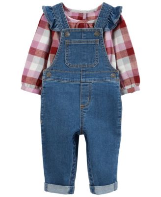 Carter's Baby Girls Plaid Shirt And Denim Overall, 2 Piece Set - Macy's