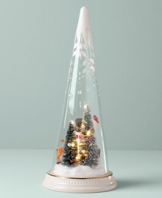 Lighted Christmas Cone With North Pole Snowman Scene Figurine