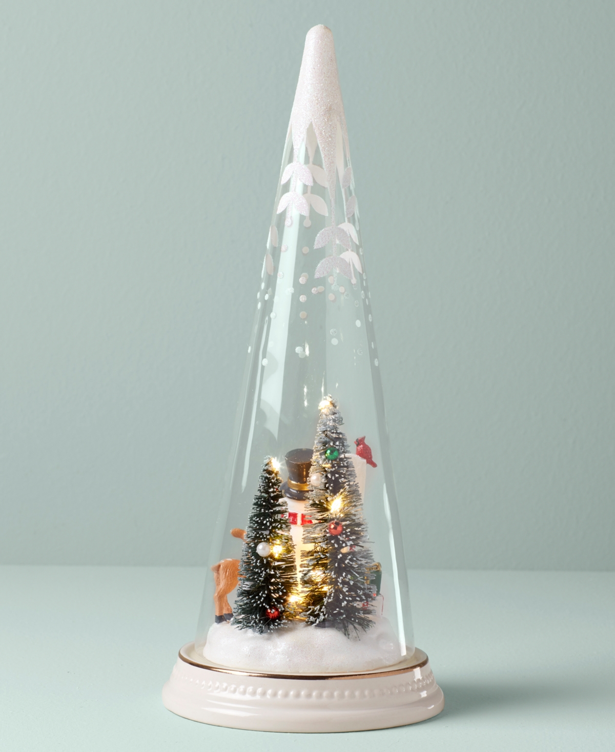 Lenox Lighted Christmas Cone With North Pole Snowman Scene Figurine In Multi And No Color