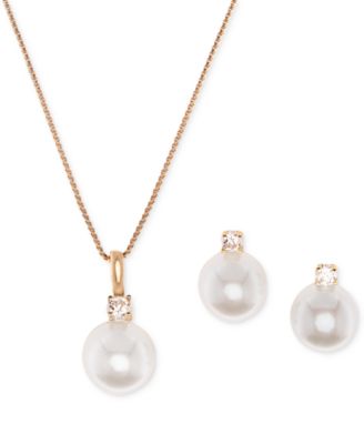 2-Pc. Set Cultured Freshwater Pearl (7-1/2 & 8-1/2mm) & Cubic Zirconia Pendant Necklace & Matching Stud Earrings in Sterling Silver