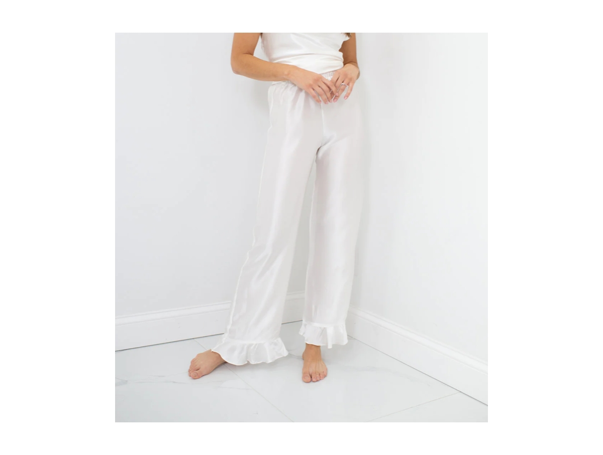 Women's Silk Pant - Ruffle Hem- Silk Collection - Dove white