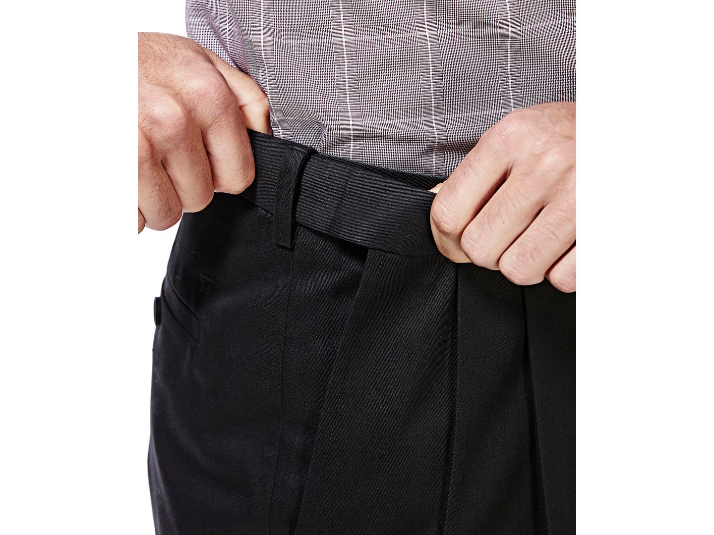 Мужские брюки Haggar Premium No Iron Khaki Classic Fit Pleat Hidden Expandable Waist, цвет: Чёрный — фото 5