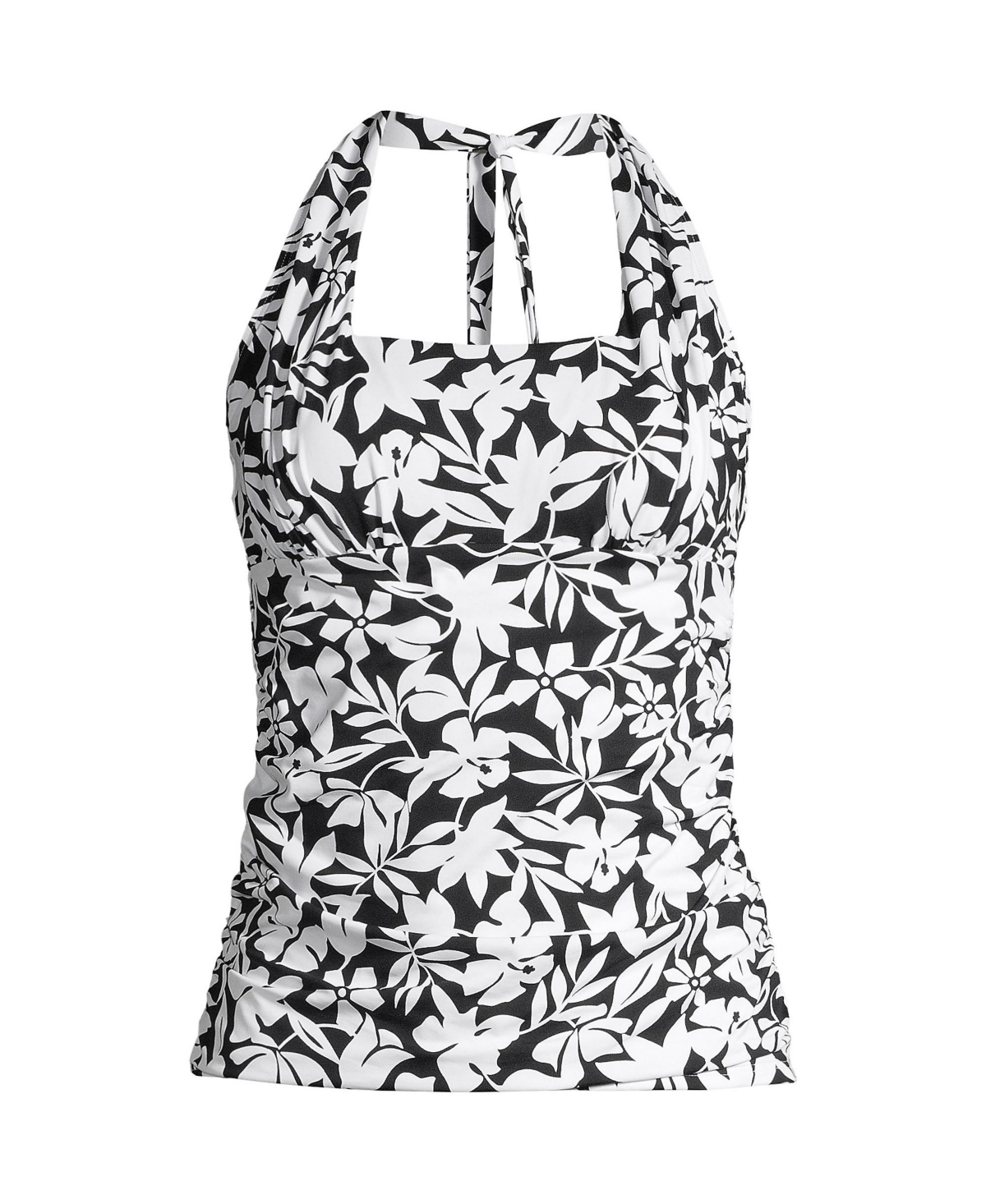 Petite Square Neck Halter Tankini Swimsuit Top - Black havana floral