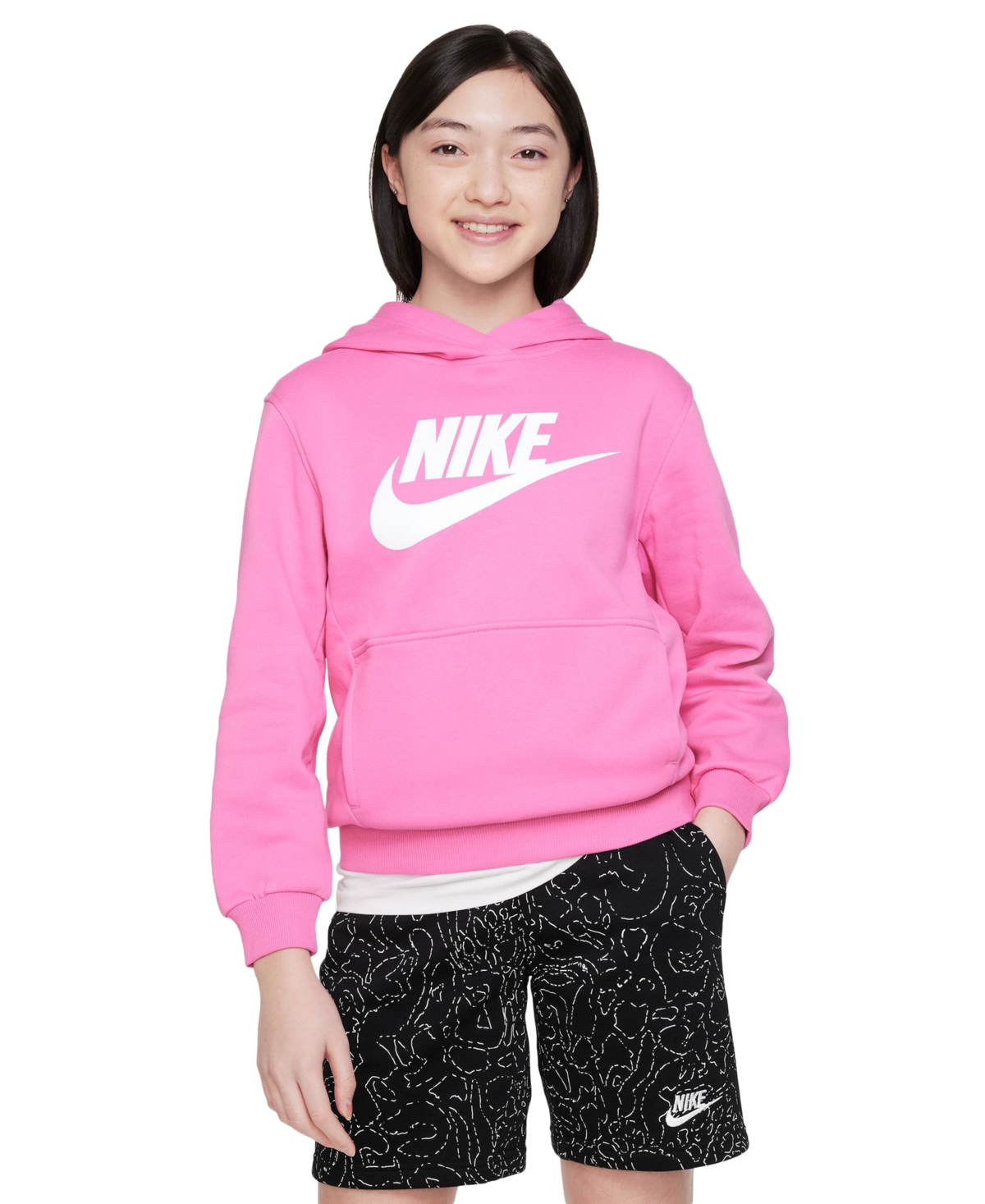 Nike Big Kids' Sportswear Club Fleece Hoodie In Playful Pink,white