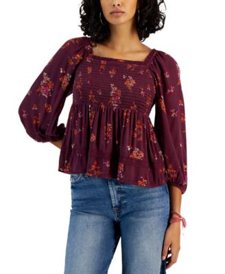 Hippie Rose - Juniors' Square-Neck Peplum-Hem Top