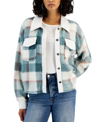 Hippie Rose - Juniors' Mixed-Media Contrast-Trim Shirt Jacket
