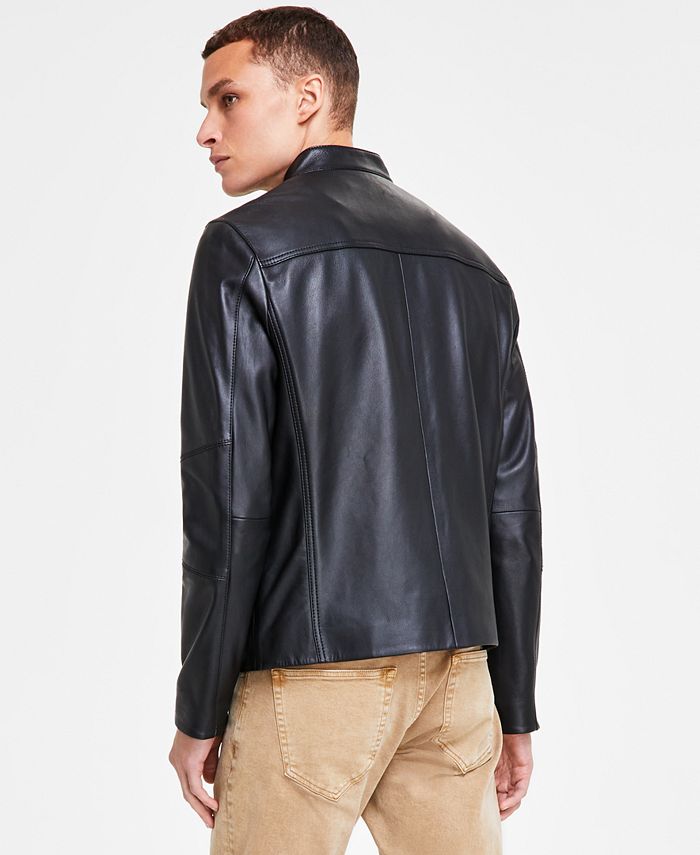 Michael Kors Men's Leather Racer Jacket, Created for Macy's - Macy's