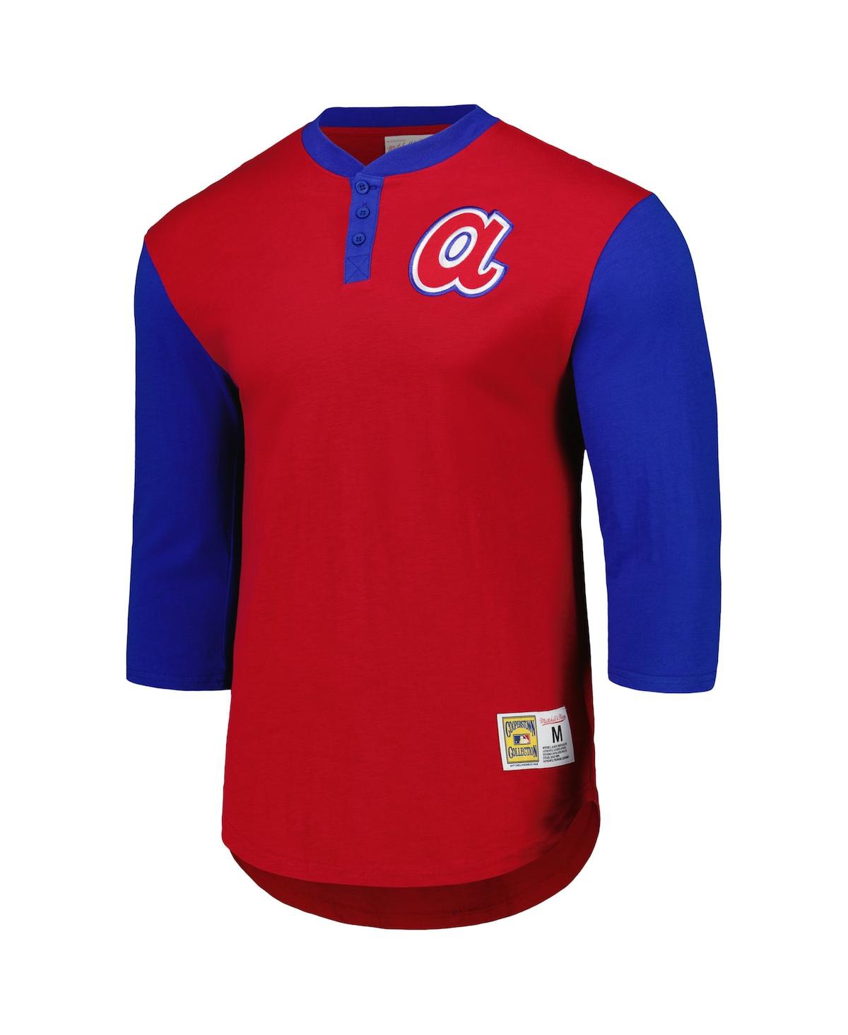 Men's Mitchell & Ness Red Chicago Cubs Cooperstown Collection Legendary Slub Henley 3/4-Sleeve T-Shi