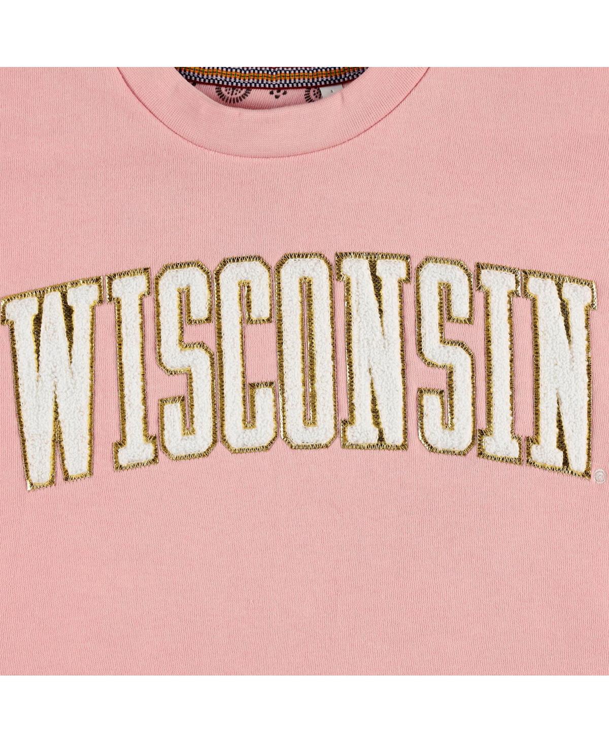 PRESSBOX WOMEN'S PRESSBOX PINK WISCONSIN BADGERS LA JOLLA FLEECE PULLOVER SWEATSHIRT 