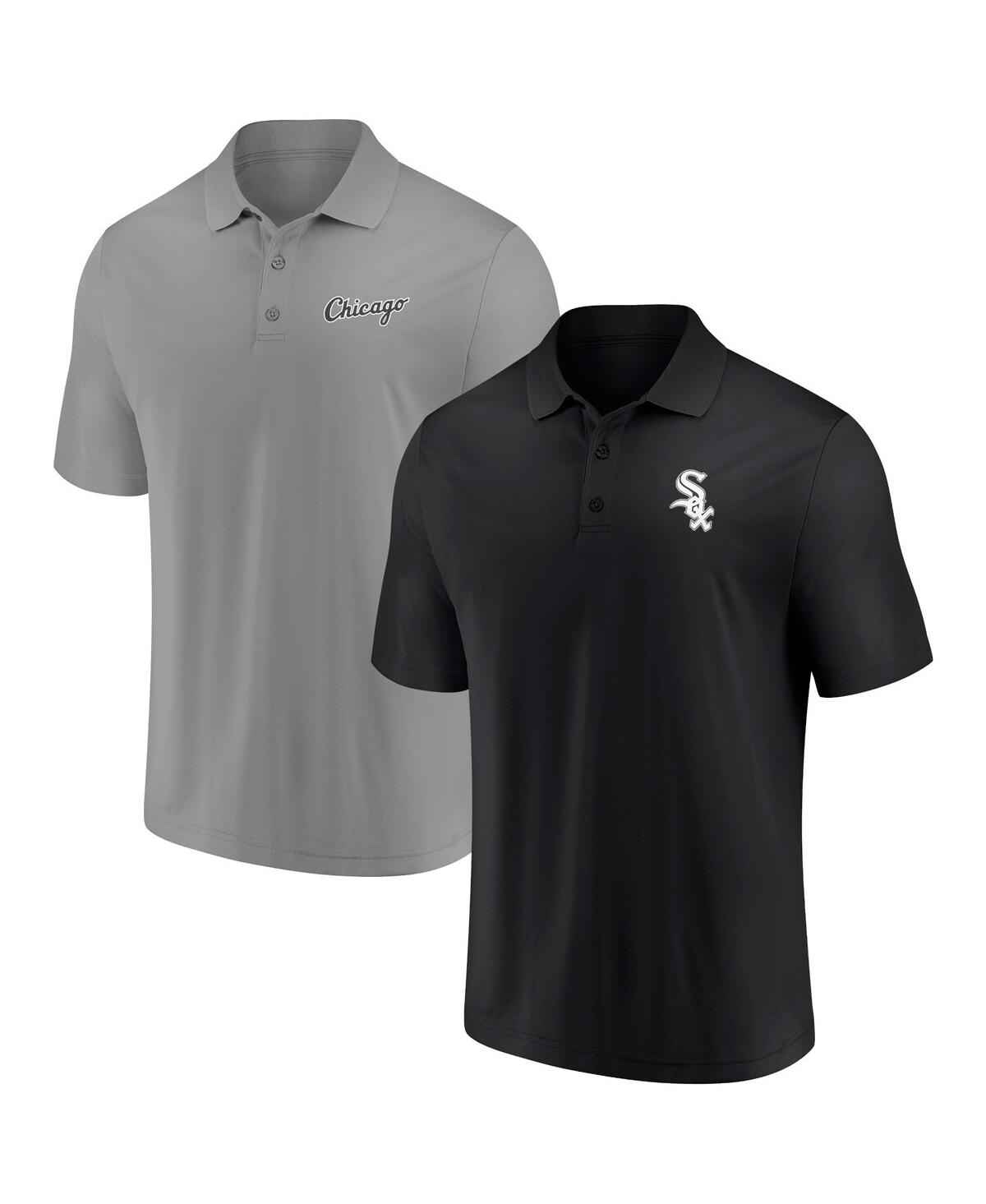 Fanatics Men's  Black, Gray Chicago White Sox Dueling Logos Polo Shirt Combo Set In Black,gray