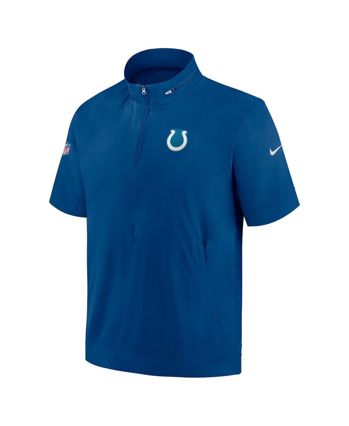 Shop Nike Men's  Royal Indianapolis Colts Sideline Coach Short Sleeve Hoodie Quarter-zip Jacket