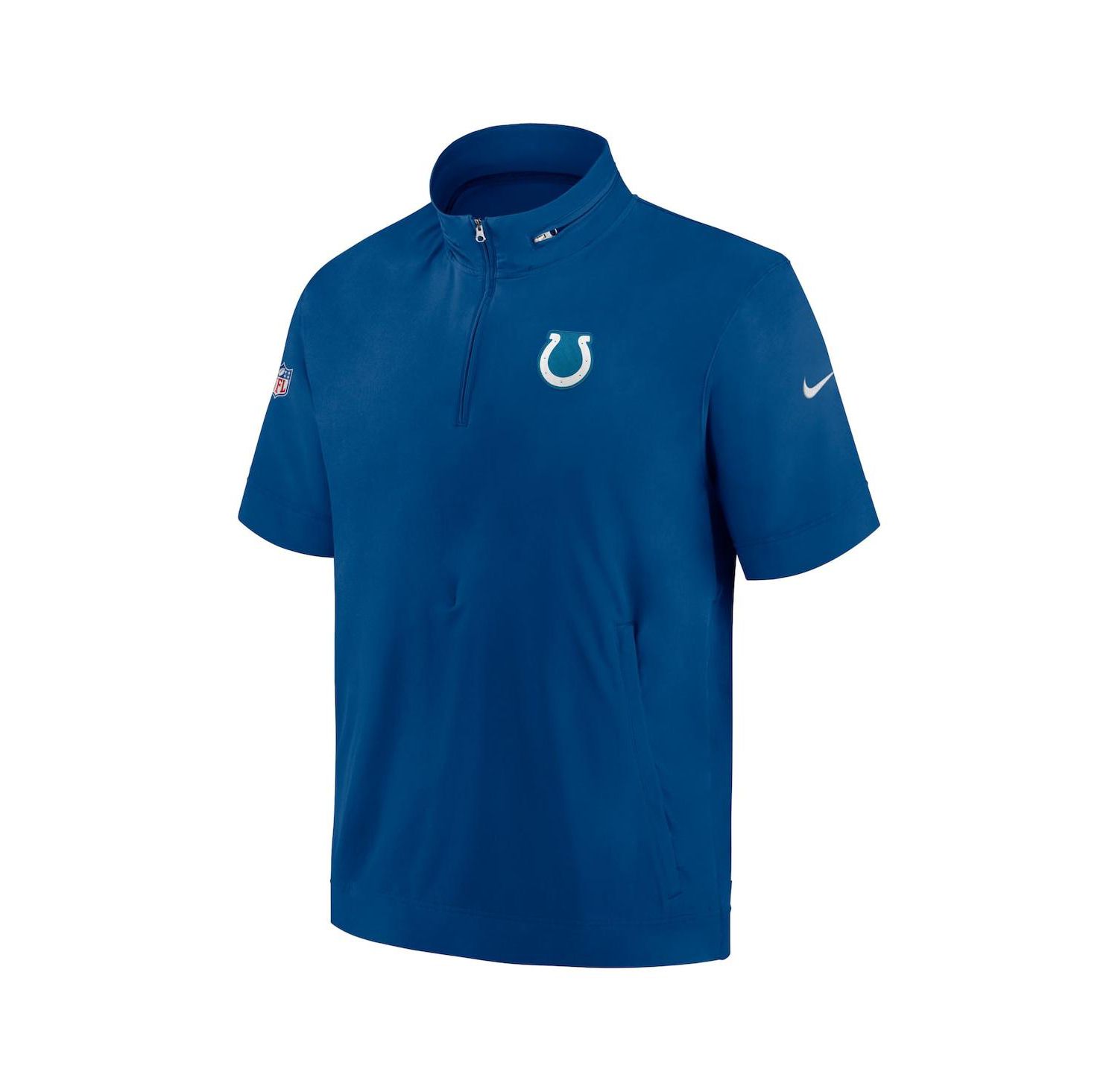 Men's Royal Indianapolis Colts Sideline Coach Short Sleeve Hoodie Quarter-Zip Jacket