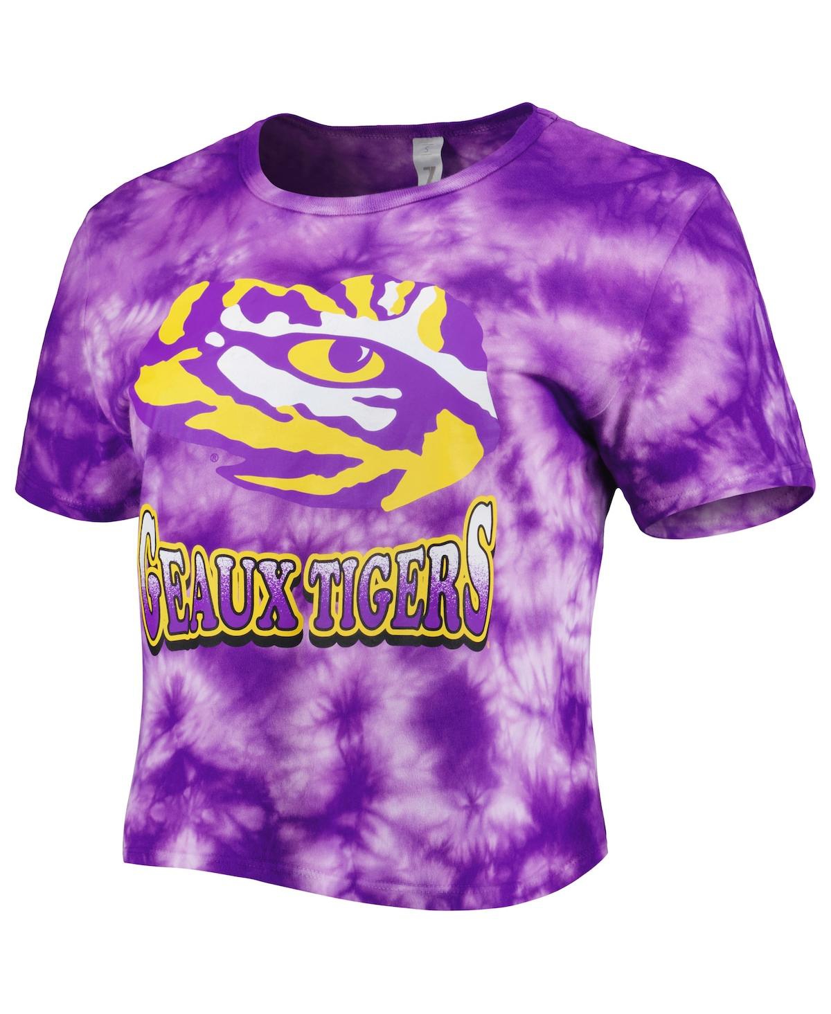 Shop Zoozatz Women's  Purple Lsu Tigers Cloud-dye Cropped T-shirt
