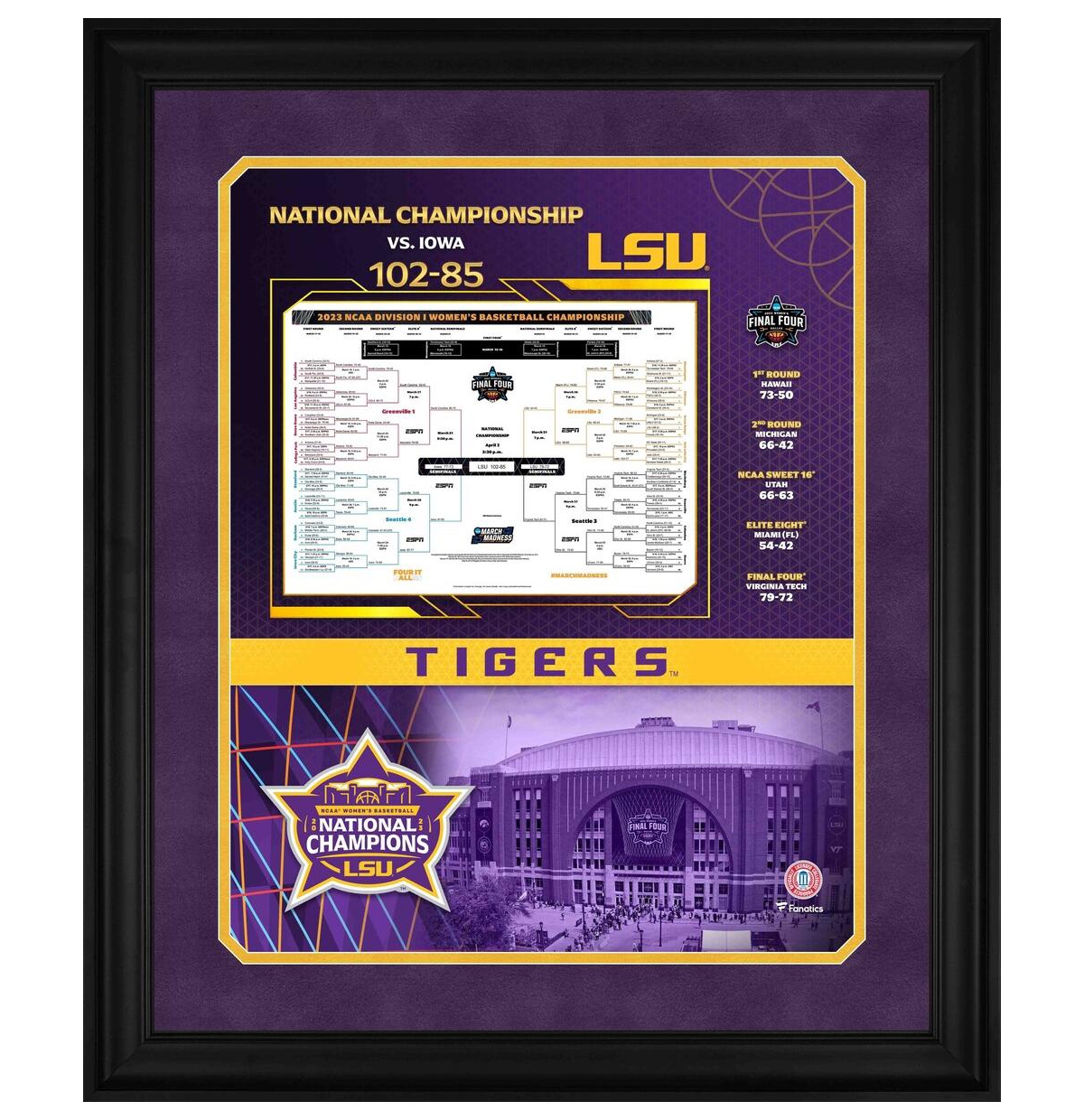 Fanatics Authentic Lsu Tigers 2023 Ncaa Women's Basketball National Champions Framed 20" X 24" Bracket Collage Photo In Multi