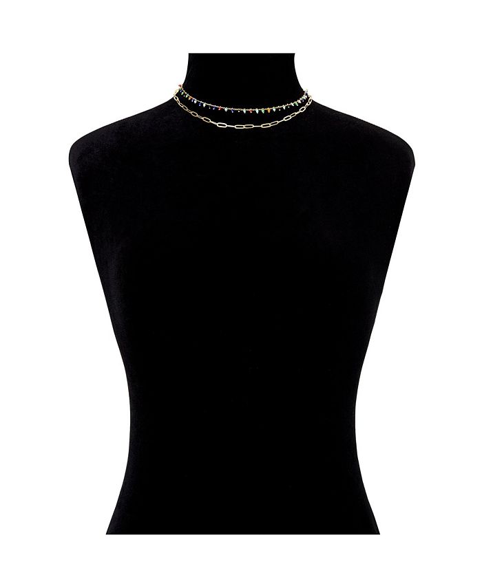 Unwritten Multi Color Bead and 14K Gold Plate Chain Necklace Set Macy's