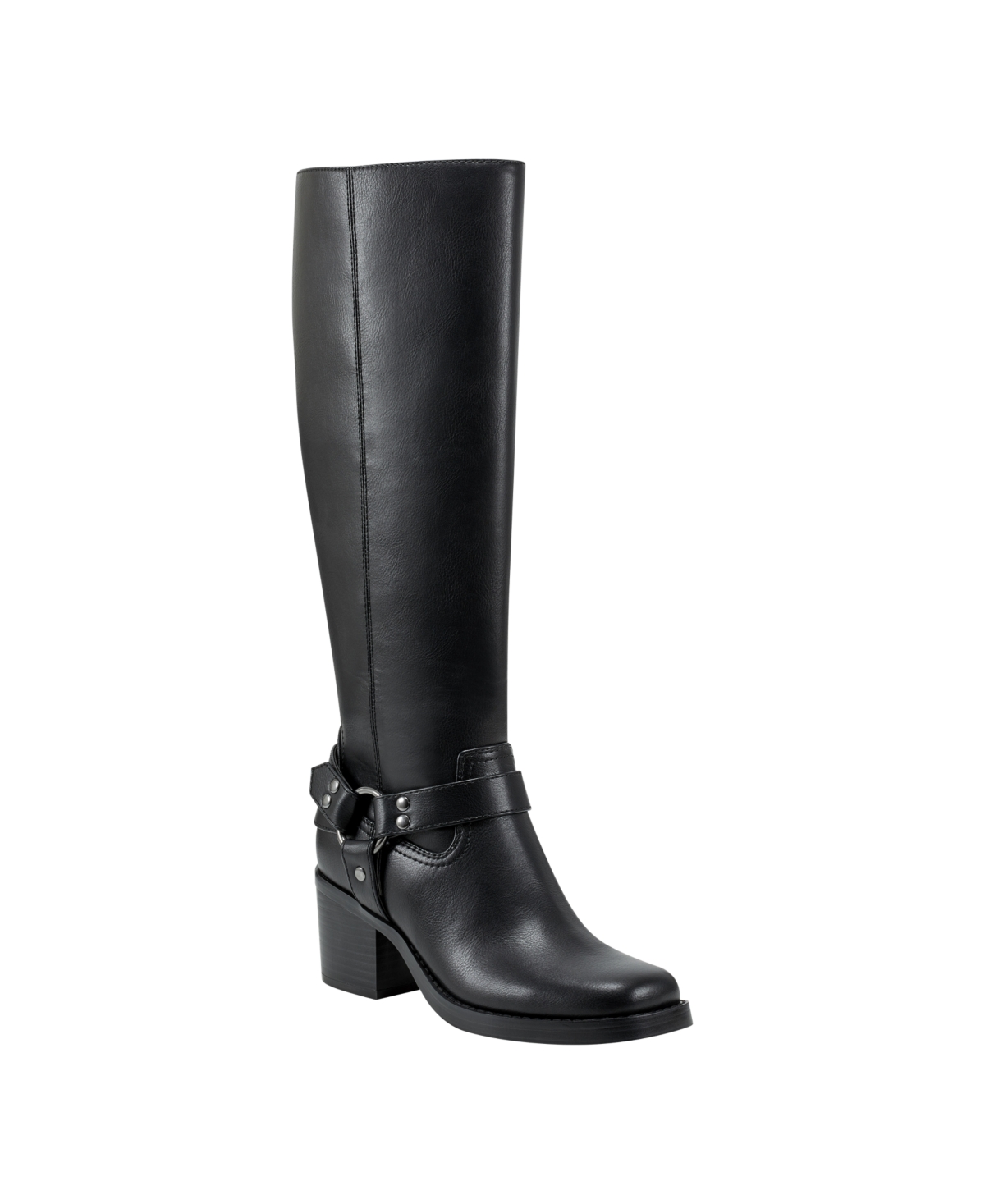 Women's Laile Block Heel Square Toe Knee-High Moto Boots - Black - Polyurethane