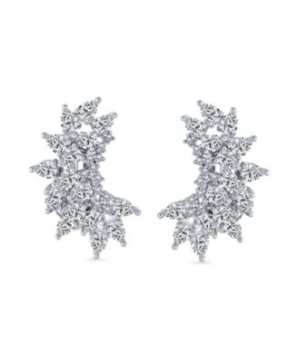 Elegant Classic Teardrop Shape Ear Crawler Clusters Cubic Zirconia CZ Leaf Clip On Earrings Prom Formal Party