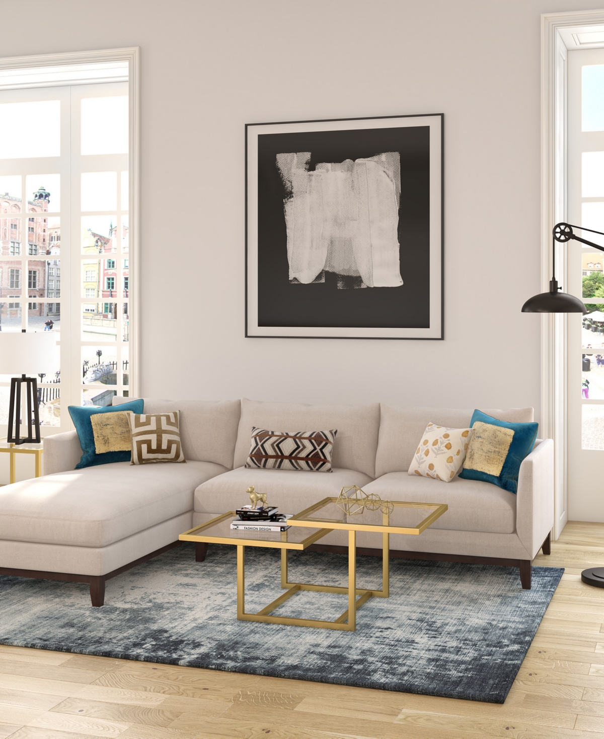 Hudson & Canal Neo Metal Shade Spoke Wheel Pulley System Floor Lamp