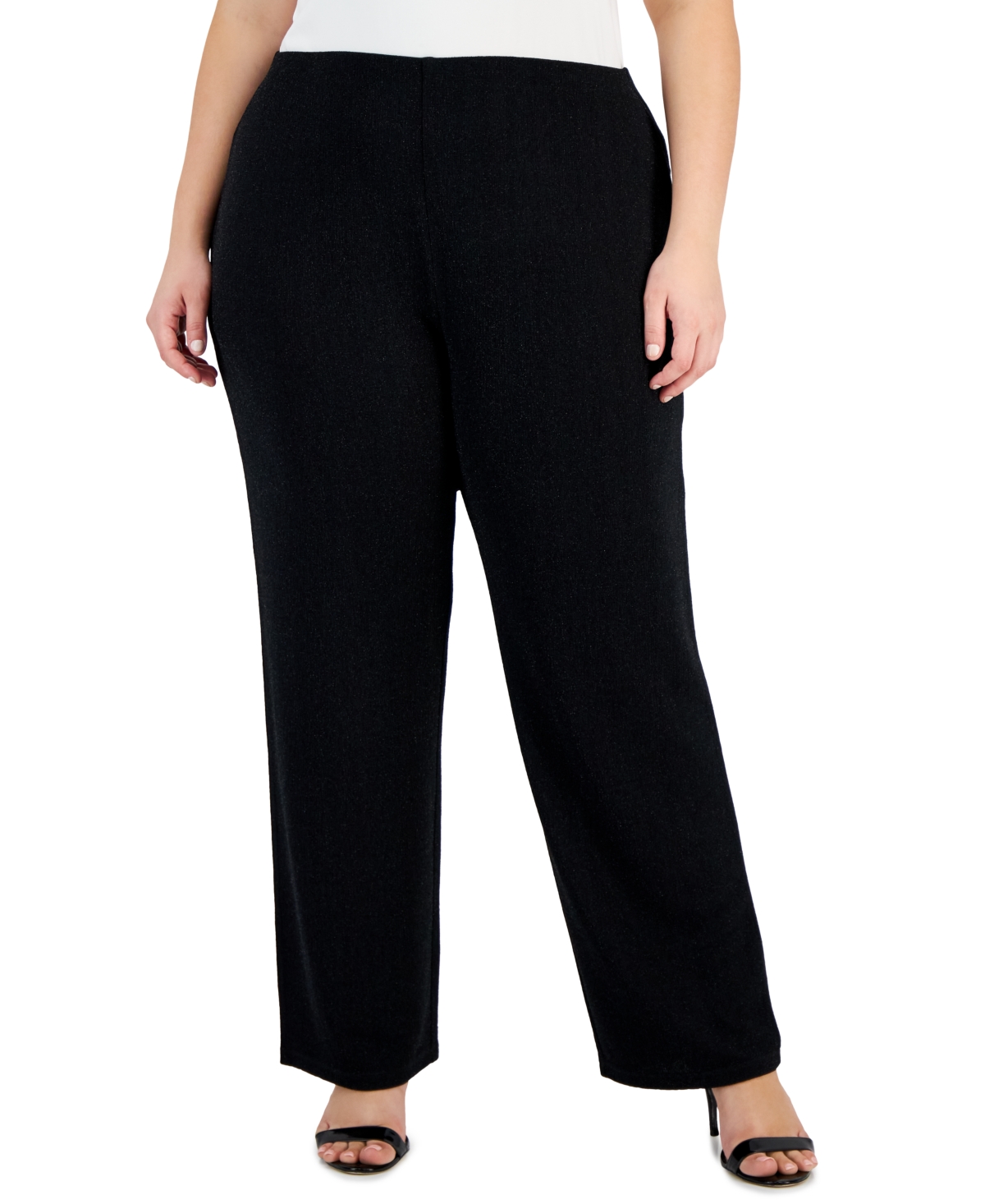 JM COLLECTION PLUS SIZE NEW SHINE KNIT DRESSING PANTS, CREATED FOR MACY'S