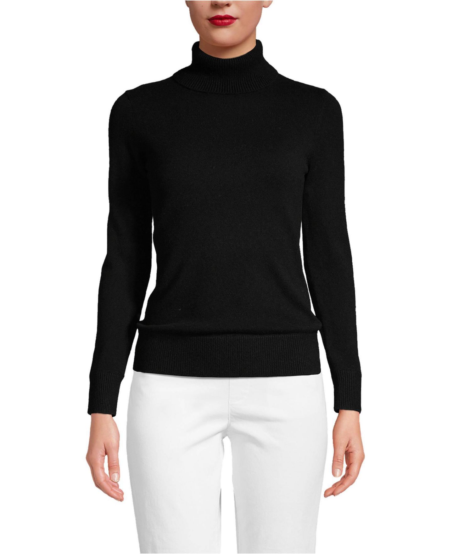 Женский свитер Lands' End Cashmere Turtleneck, цвет: Чёрный — фото 1