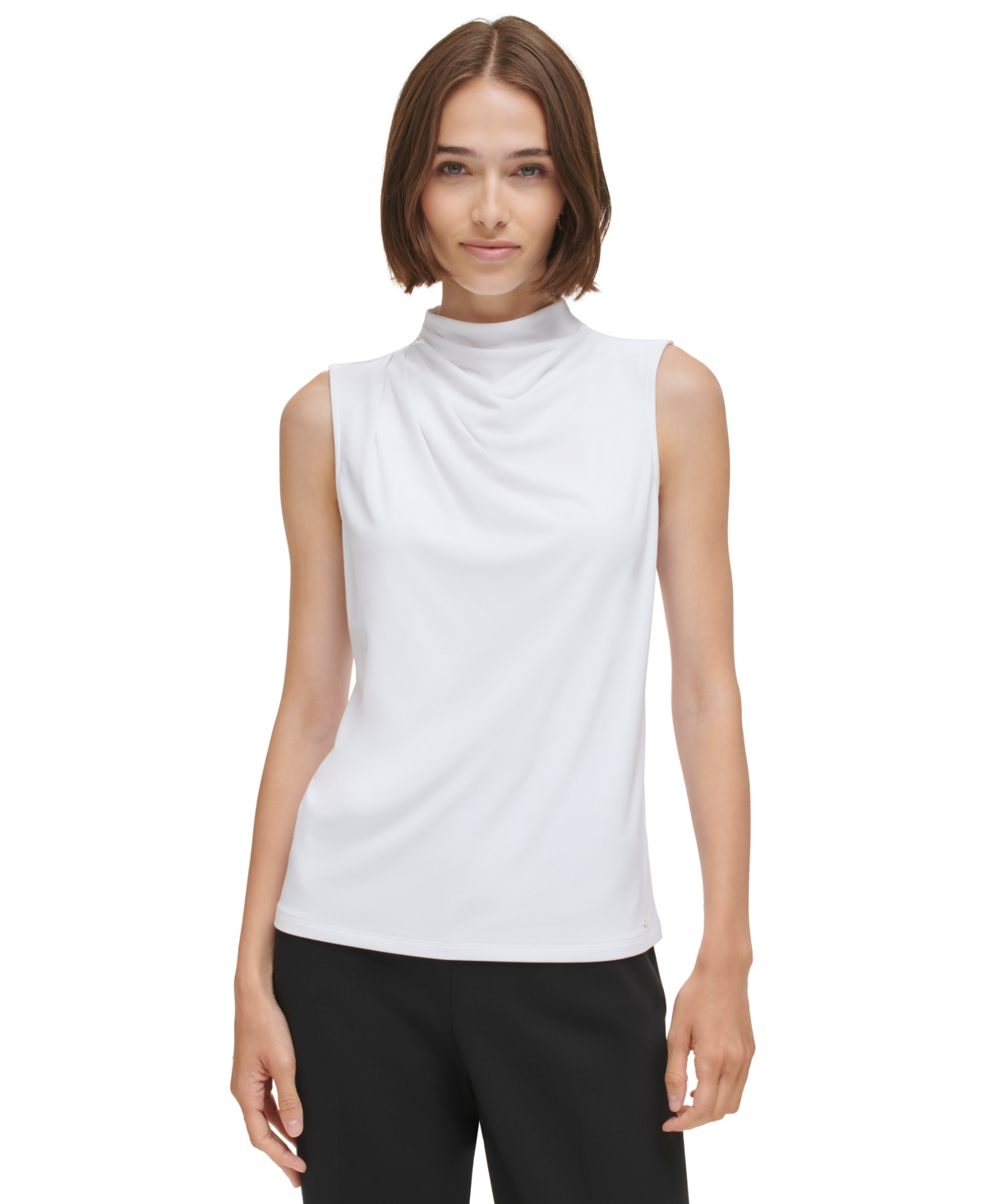Calvin Klein Women's Mock-neck Sleeveless Top In White
