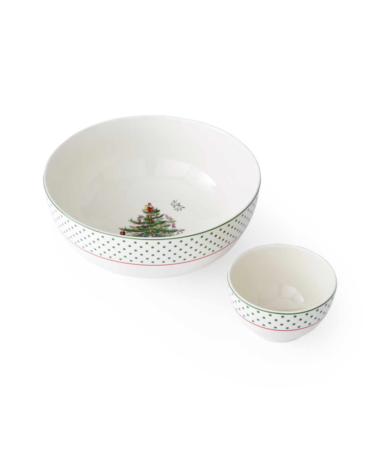 Spode Christmas Tree Polka Dot Tiered Chip And Dip, 11" H In Green