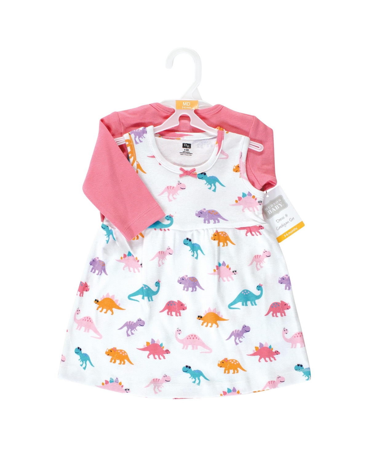 Hudson Baby Baby Girls Cotton Dress and Cardigan Set, Cute-a-Saurus - Cute-a-saurus