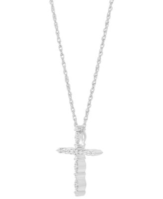 Diamond Cross Pendant Necklace (1/10 ct. t.w.) in Sterling Silver, 16" + 2" extender